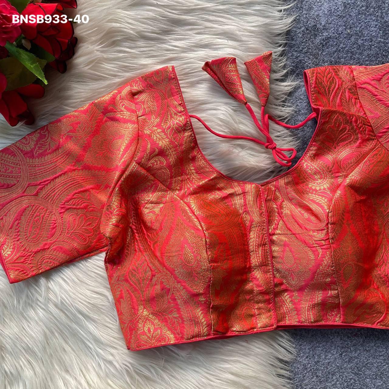 Pure Banarasi Silk-Peach or Coral Pink